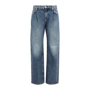 NEW Daily Blue Love Pleated Classic Straight Leg Blue Denim Jeans RTL $355 SZ 25